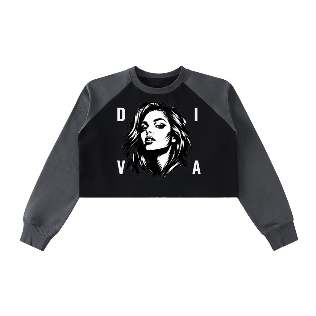 Raw-Hem Color-Block Raglan Crop Sweatshirt