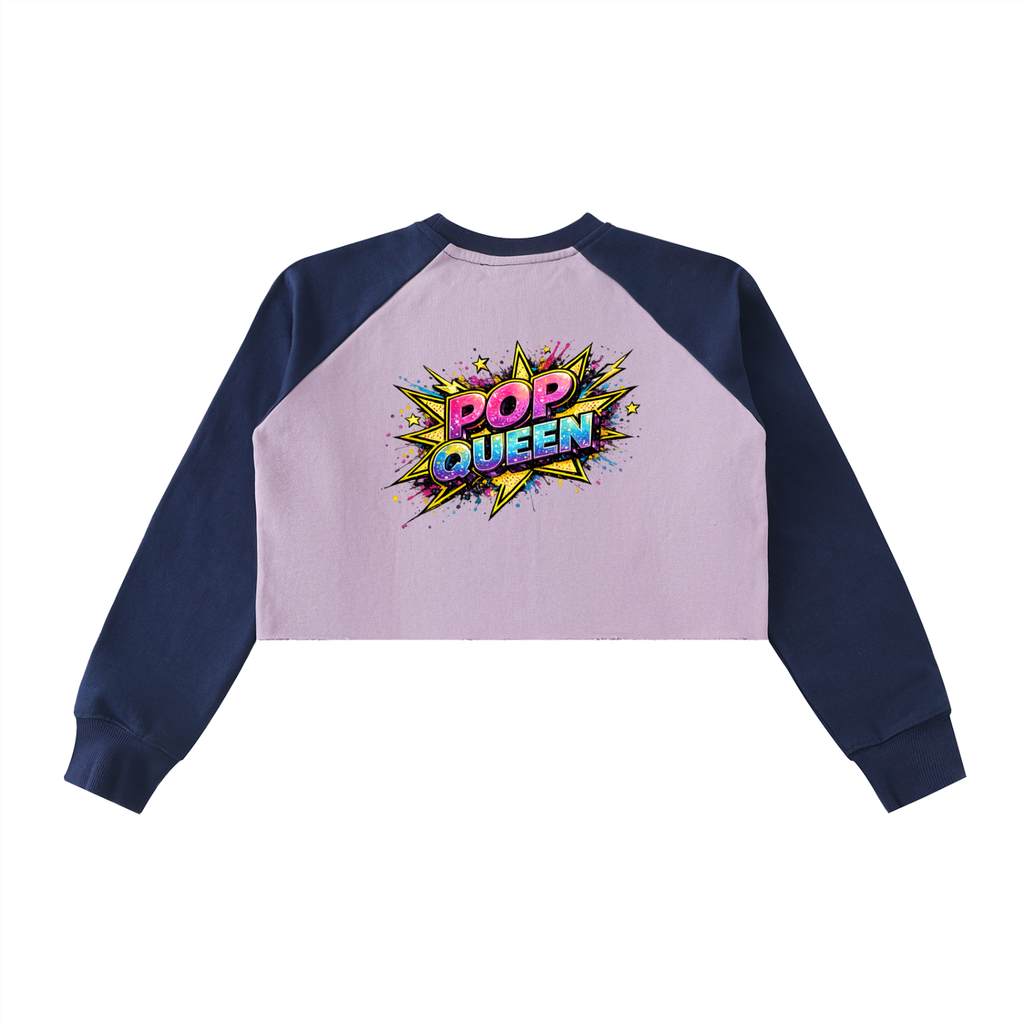 Raw-Hem Color-Block Raglan Crop Sweatshirt