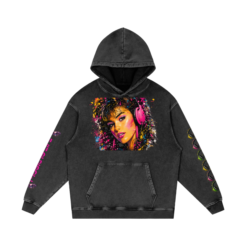 Snow Washed Loose Cotton Pop Art Hoodie