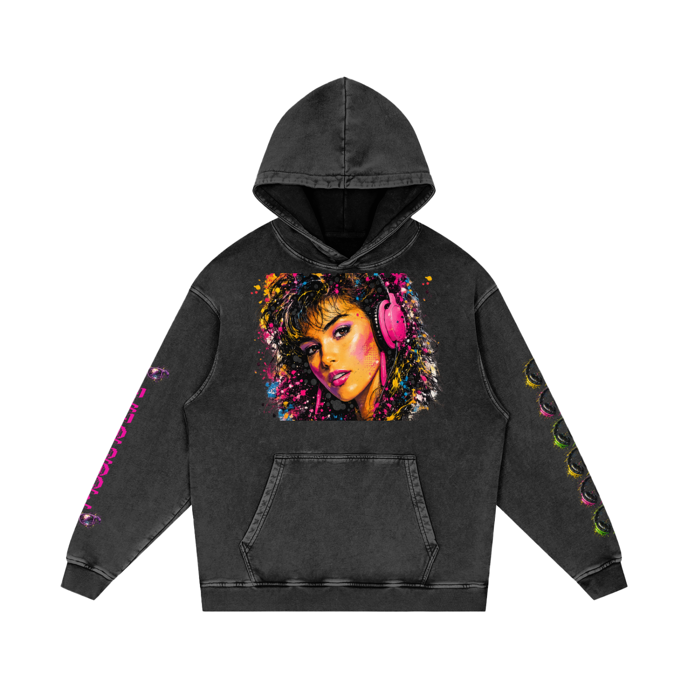 Snow Washed Loose Cotton Pop Art Hoodie