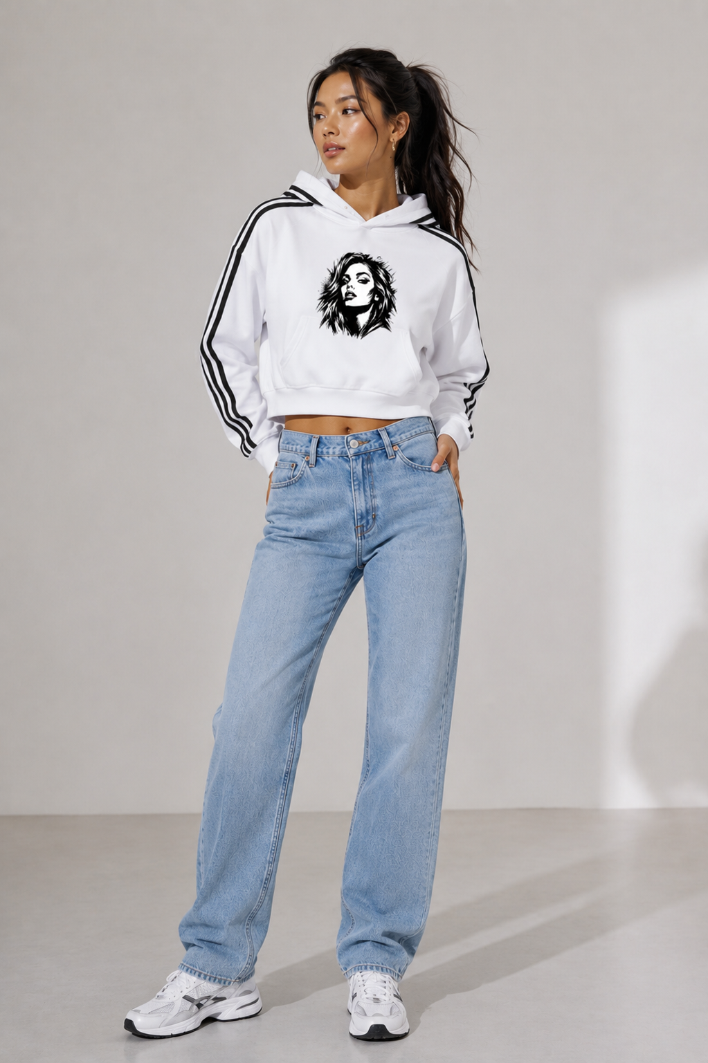 Contrast Side Stripe Cropped Hoodie