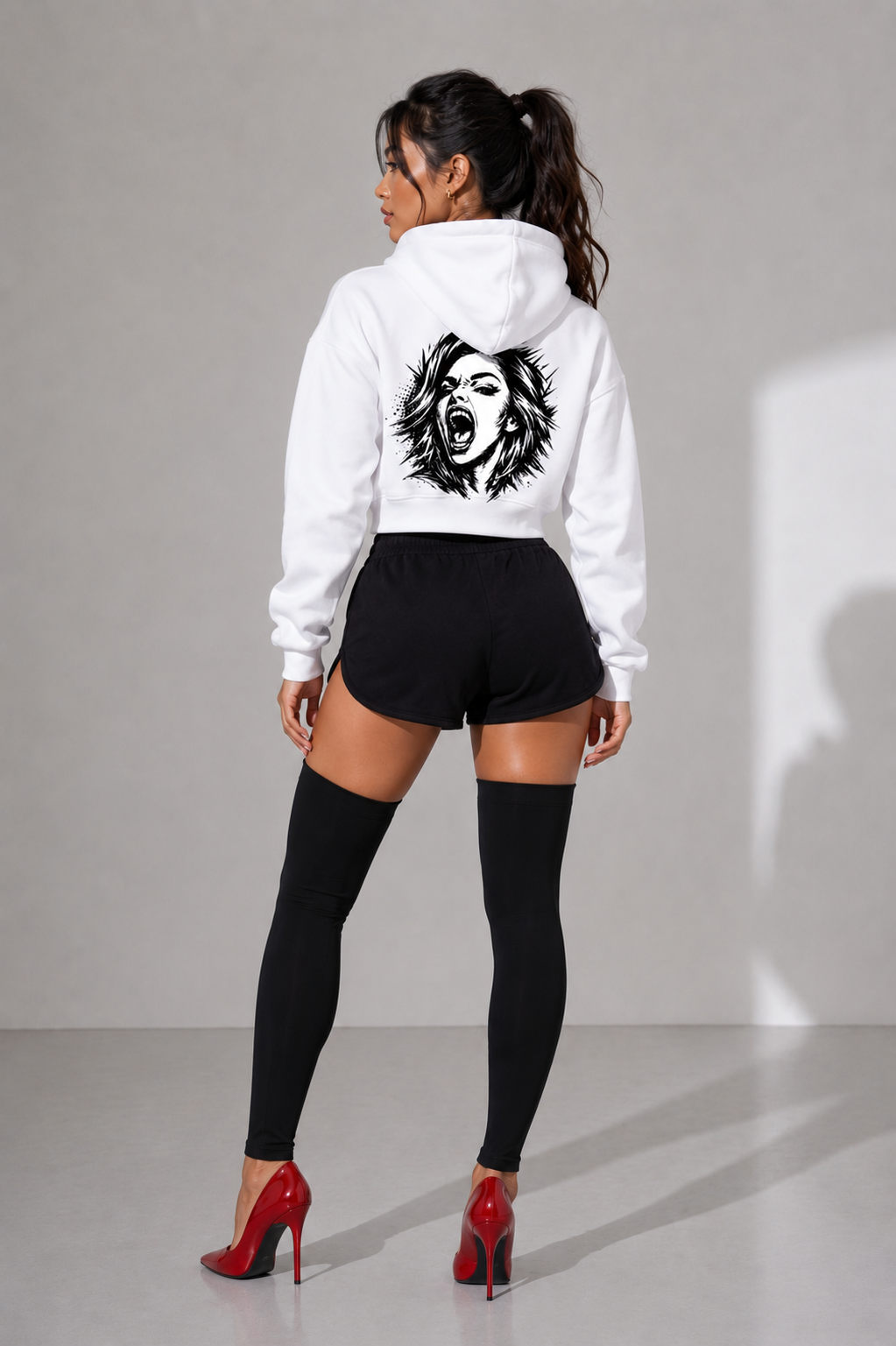 Contrast Side Stripe Cropped Hoodie