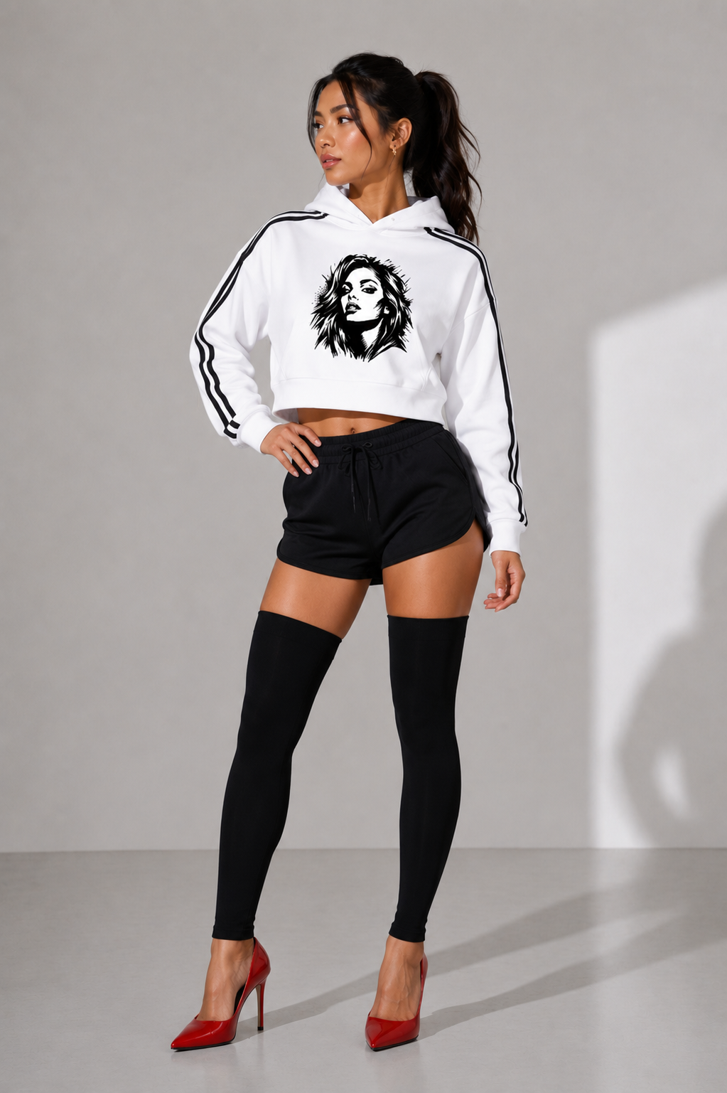 Contrast Side Stripe Cropped Hoodie