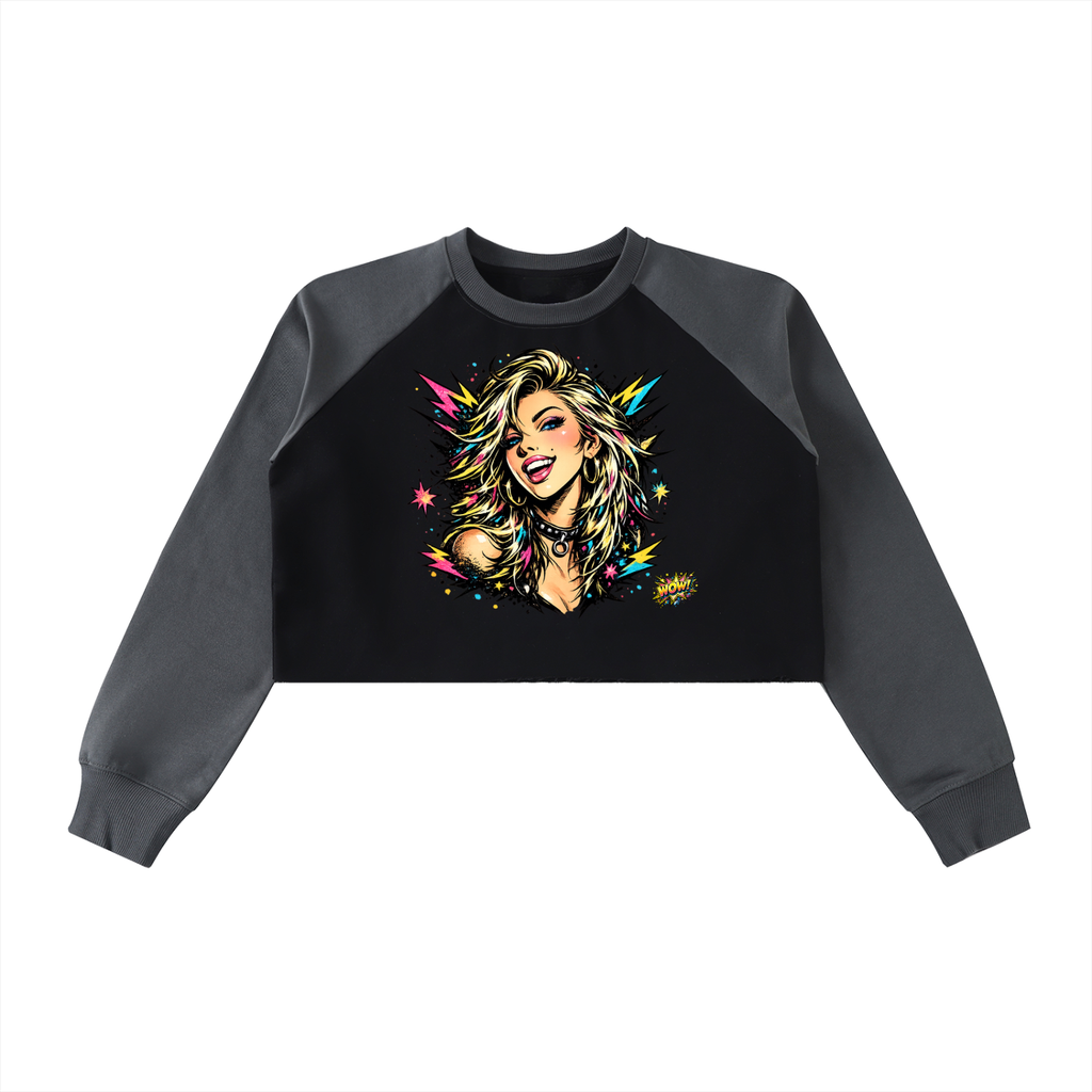 Raw-Hem Color-Block Raglan Crop Sweatshirt