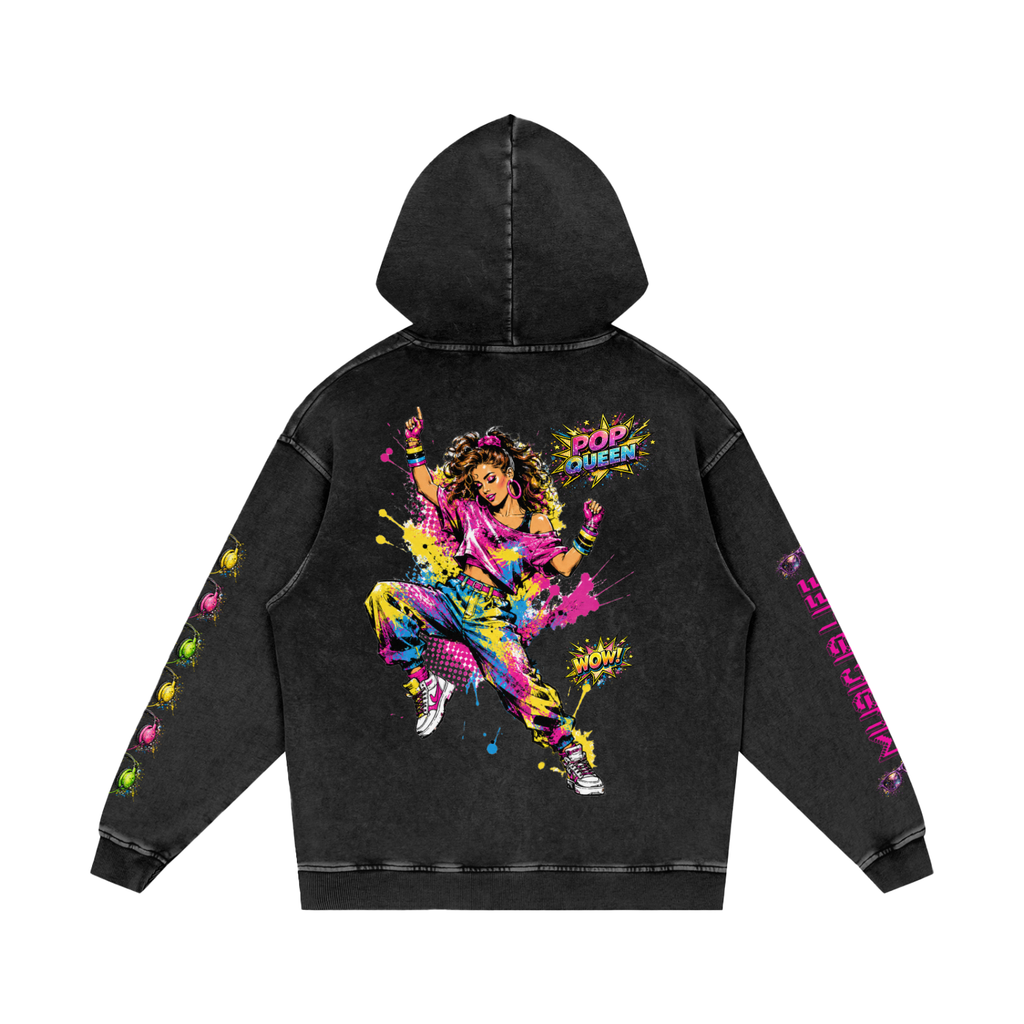 Snow Washed Loose Cotton Pop Art Hoodie