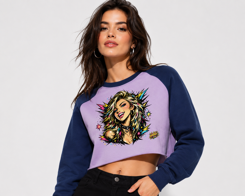 Raw-Hem Color-Block Raglan Crop Sweatshirt