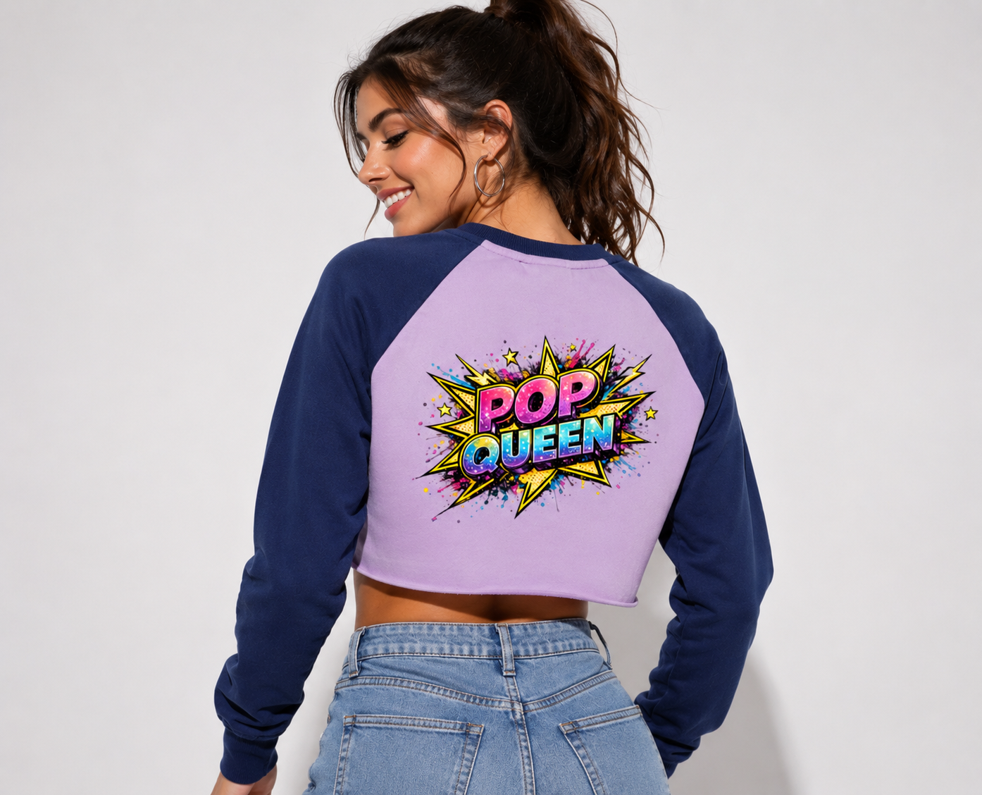 Raw-Hem Color-Block Raglan Crop Sweatshirt